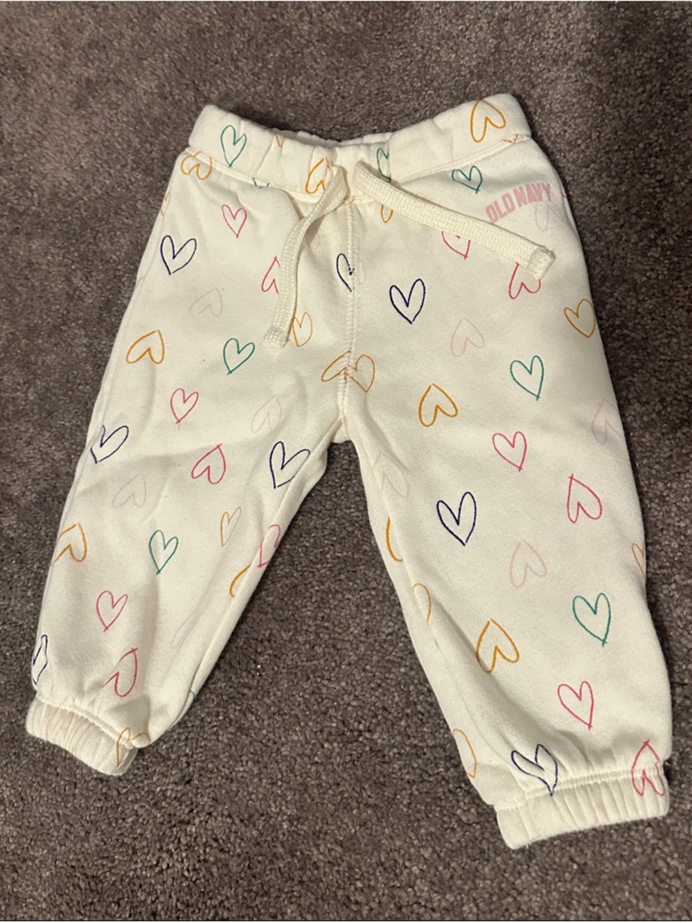 Old Navy Cream Jogger Sweatpants with Multicolor Heart Print